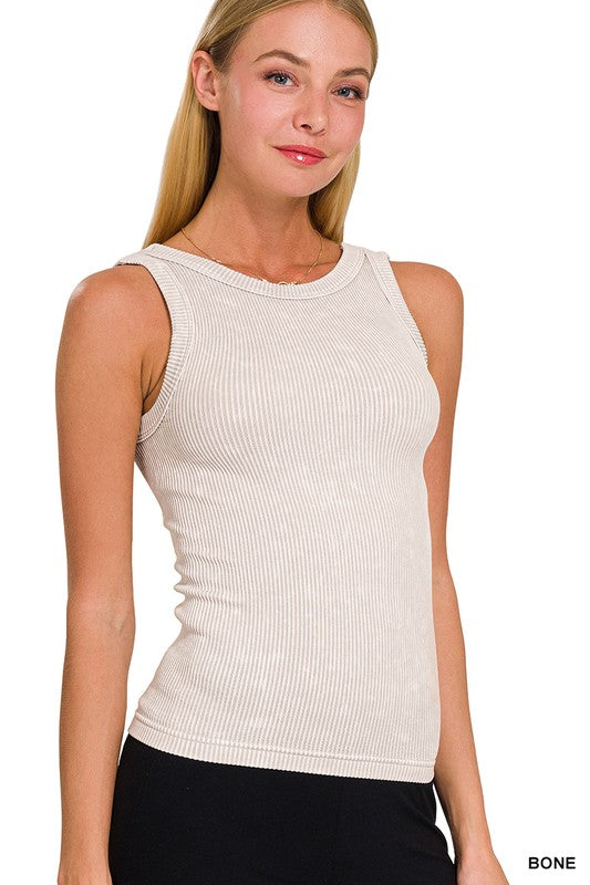 Ribbed 2 Way Neckline Tank in Taupe