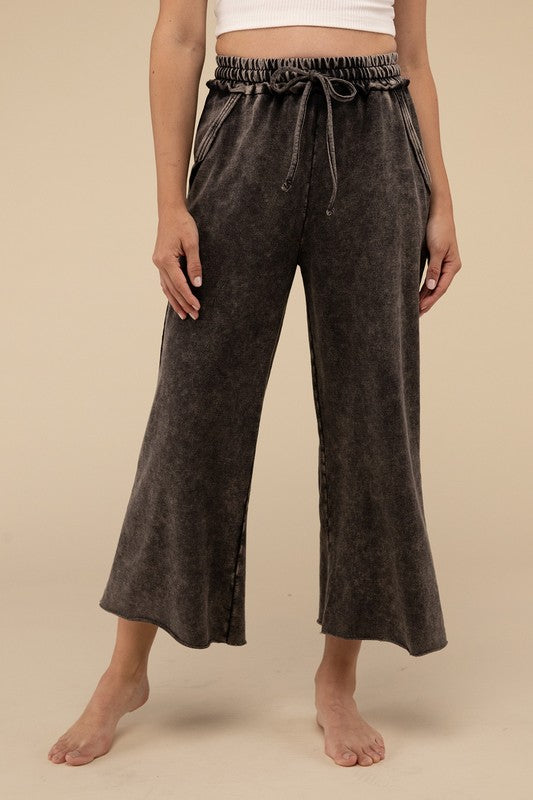 Cropped French Terry Pants in Ash Black