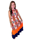 Orange and Navy Geometric Print Maxi Dress