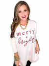 Merry and Bright Red Glitter Vintage Fleece Pullover