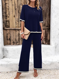 Contrast Trim Top and Pants Set