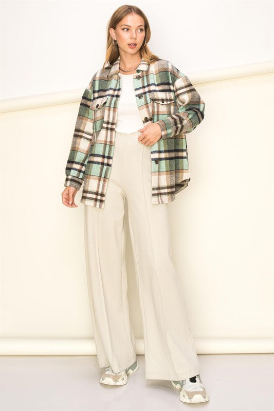Green and Tan Plaid Shacket