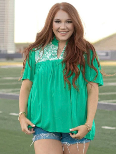 Gameday Embroidered Top in Green