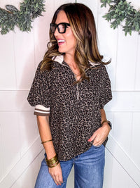 Entro Leopard Puff Sleeve Collared Top