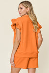 Texture Ruffle Sleeve Top and Shorts Set
