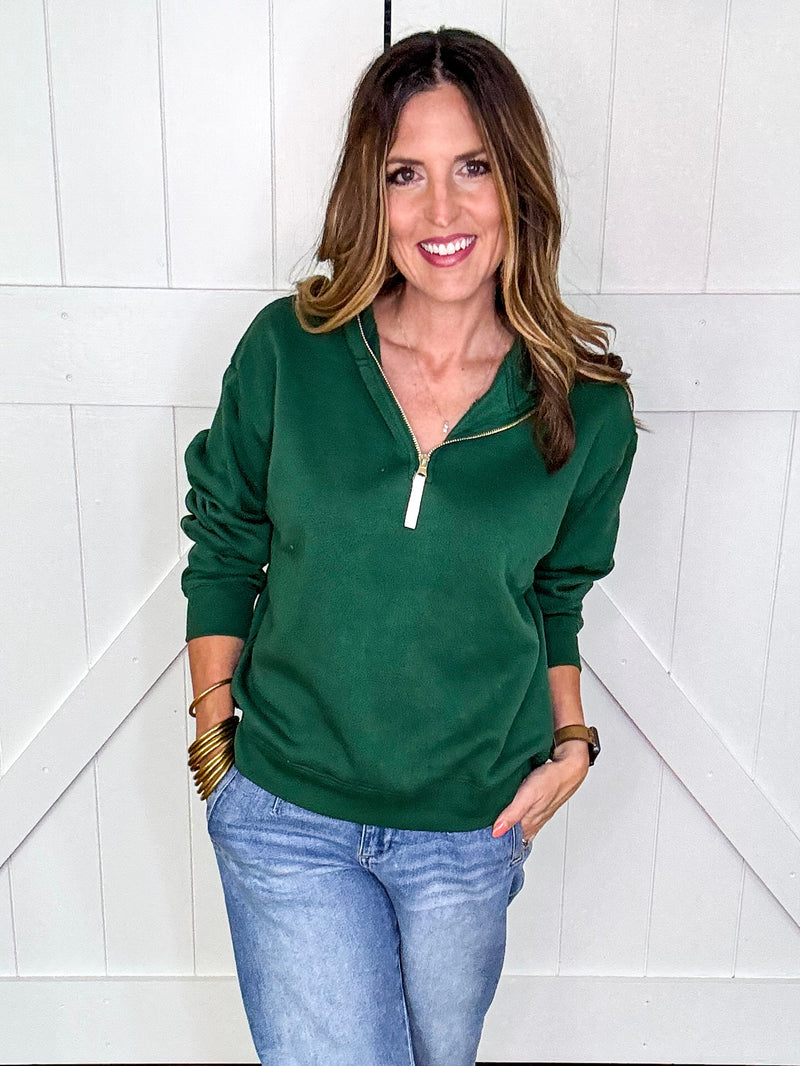 Zenana Fleece Half Zip Sweatshirt