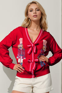 Sequin Nutcracker Bow Cardigan