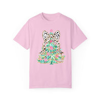 Preppy Christmas Tree with Bow Comfort Colors Tee