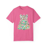 Preppy Christmas Tree with Bow Comfort Colors Tee