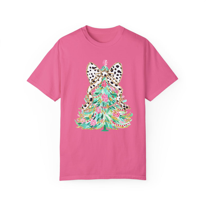 Preppy Christmas Tree with Bow Comfort Colors Tee