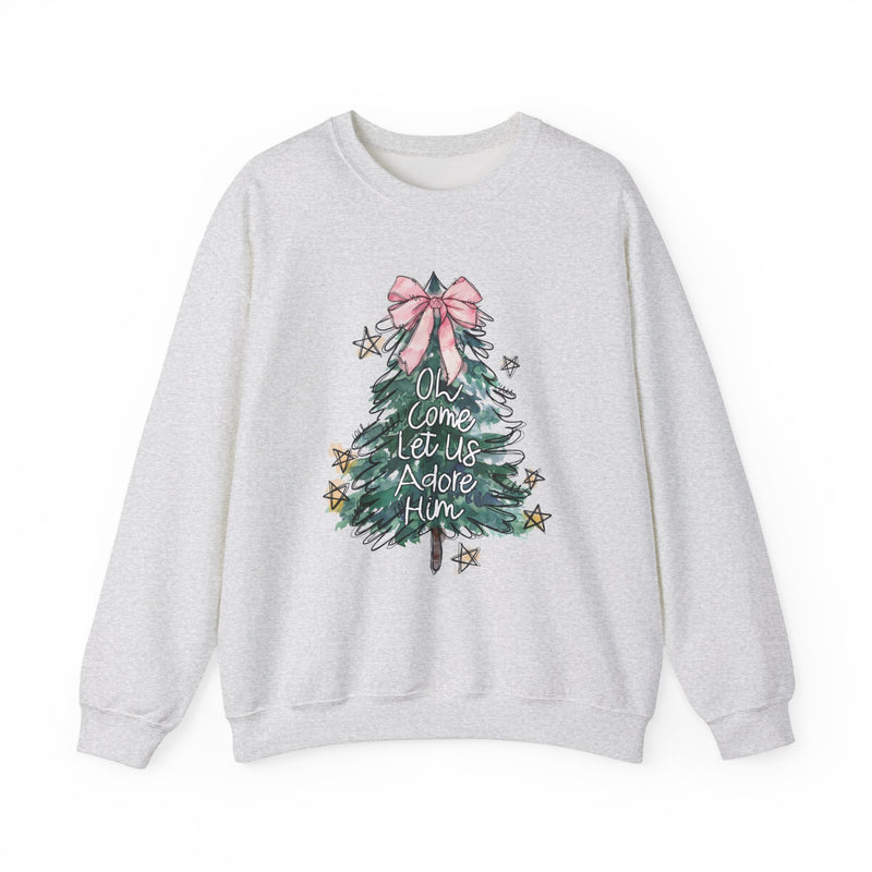 Oh Come Let Us Adore Him Christmas Tree Sweatshirt