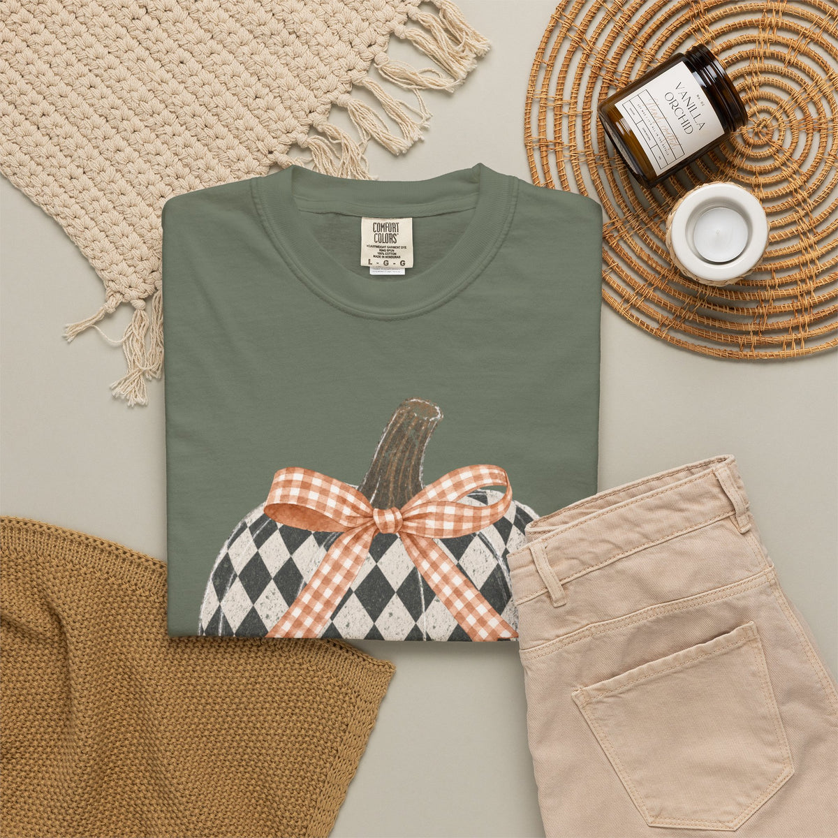 Checkered Pumpkin Comfort Colors T-shirt