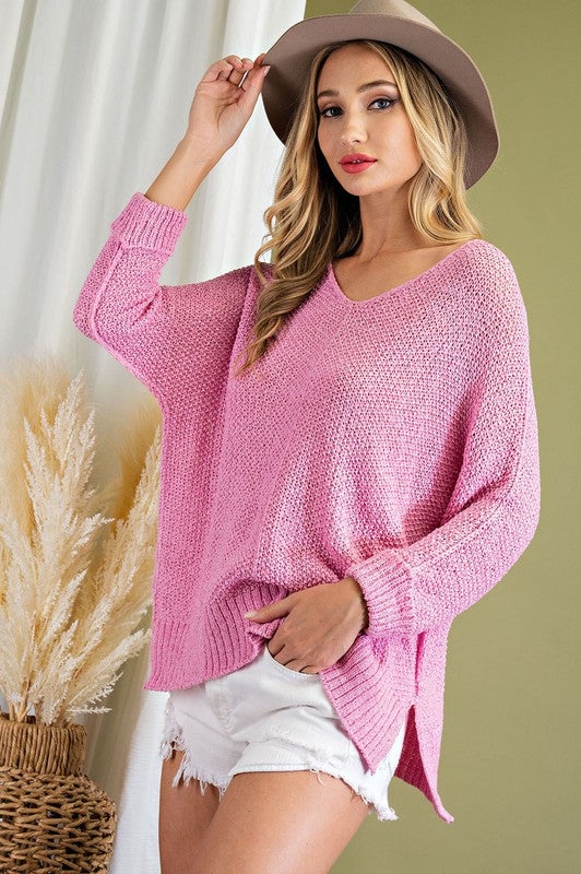 V-Neck Front Seam Knit Sweater