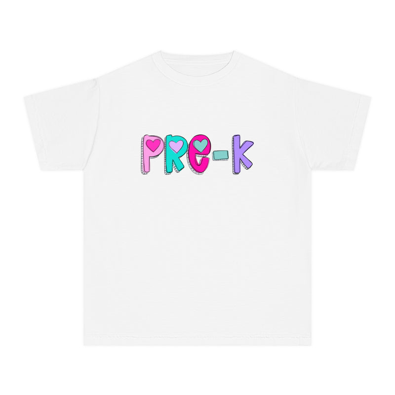 YOUTH Pre-K Heart Font Comfort Colors Tee