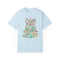 Preppy Christmas Tree with Bow Comfort Colors Tee