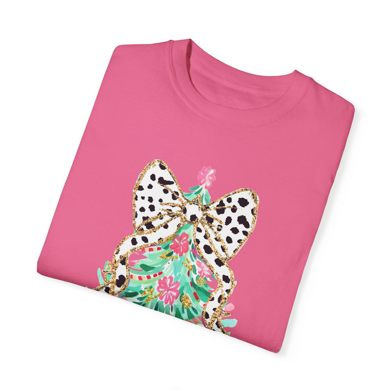 Preppy Christmas Tree with Bow Comfort Colors Tee