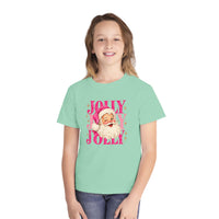 Youth Pink Jolly Santa Comfort Colors Tee
