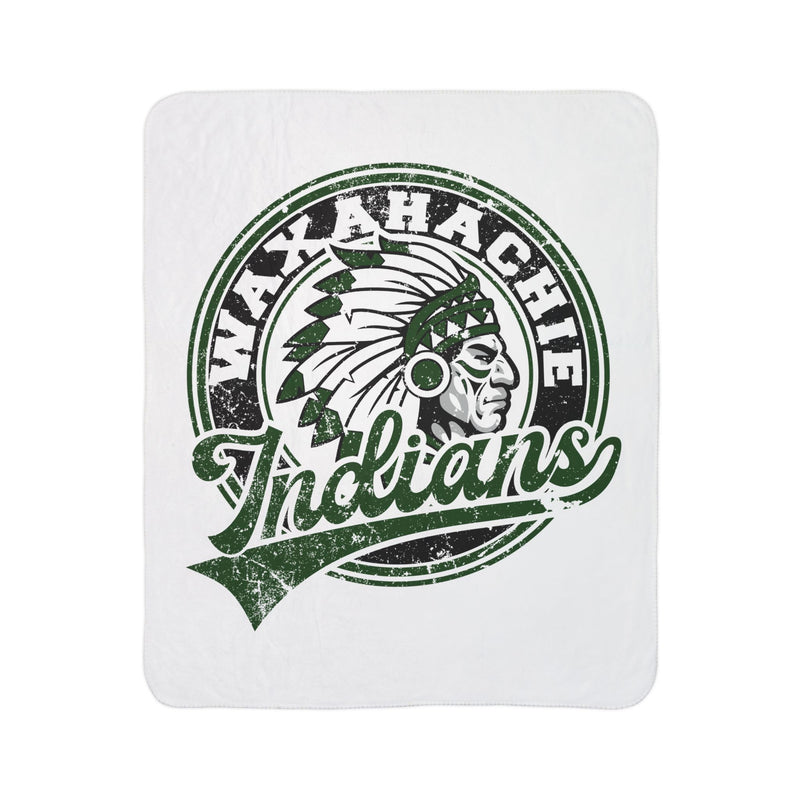 Waxahachie Indians Vintage Mascot Sherpa Blanket in White