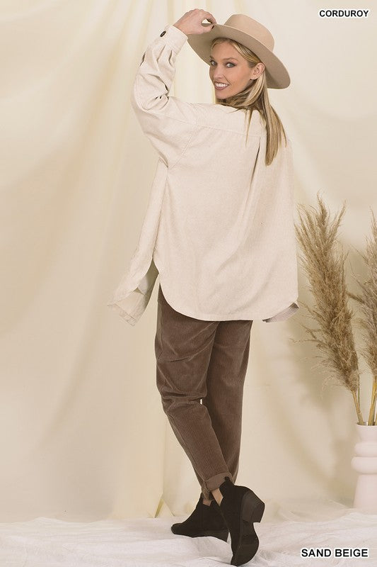 Oversized Corduroy Button Front Shacket