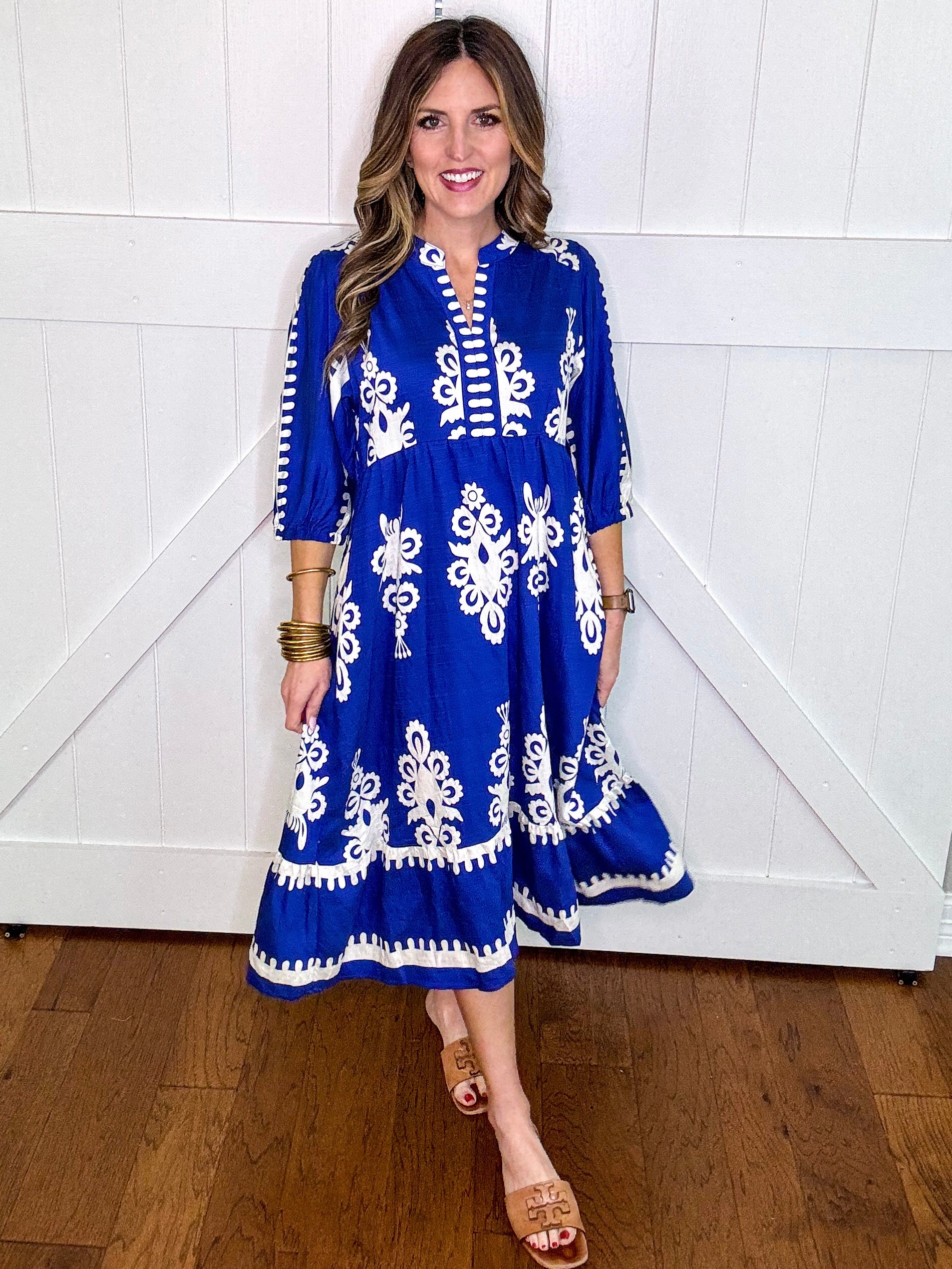Umgee Midi Dress in Blue Turquoise & Tangerine Umgee Midi Dress in Blue Turquoise & Tangerine
