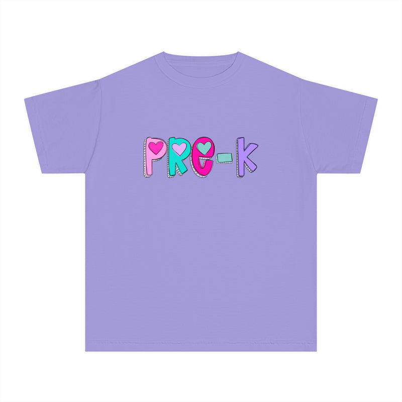 YOUTH Pre-K Heart Font Comfort Colors Tee