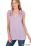 Sleeveless V-Neck Ruffle Detail Top
