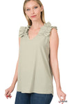 Sleeveless V-Neck Ruffle Detail Top