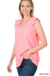Sleeveless V-Neck Ruffle Detail Top