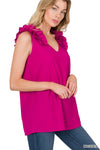 Sleeveless V-Neck Ruffle Detail Top
