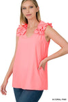 Sleeveless V-Neck Ruffle Detail Top
