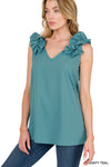 Sleeveless V-Neck Ruffle Detail Top