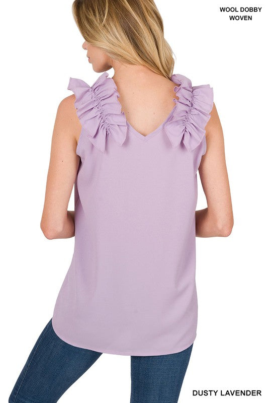 Sleeveless V-Neck Ruffle Detail Top
