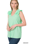 Sleeveless V-Neck Ruffle Detail Top