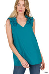 Sleeveless V-Neck Ruffle Detail Top
