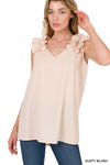 Sleeveless V-Neck Ruffle Detail Top