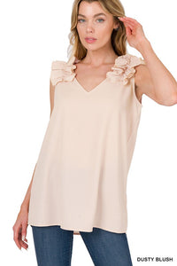 Sleeveless V-Neck Ruffle Detail Top