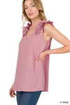 Sleeveless V-Neck Ruffle Detail Top