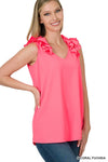Sleeveless V-Neck Ruffle Detail Top