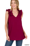 Sleeveless V-Neck Ruffle Detail Top
