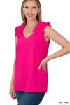 Sleeveless V-Neck Ruffle Detail Top