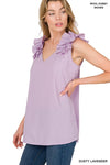 Sleeveless V-Neck Ruffle Detail Top