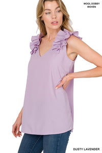 Sleeveless V-Neck Ruffle Detail Top