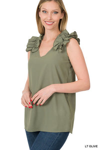 Sleeveless V-Neck Ruffle Detail Top