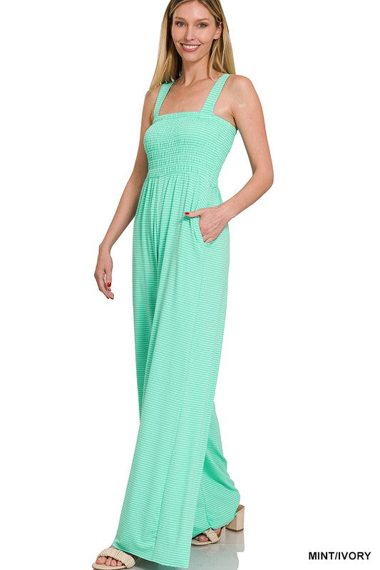 Smocked Top Striped Jumpsuit