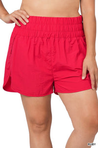 Plus Windbreaker Smocked Waistband Shorts with Built In Briefs