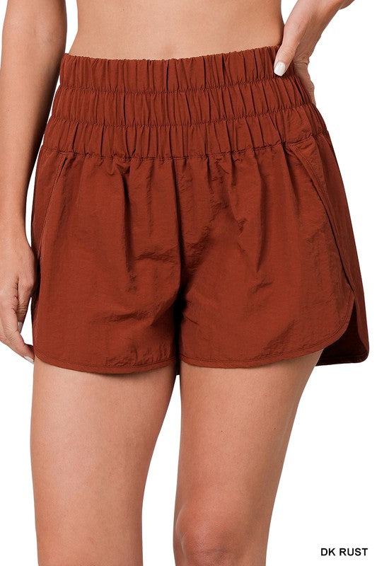 Smocked Windbreaker Shorts