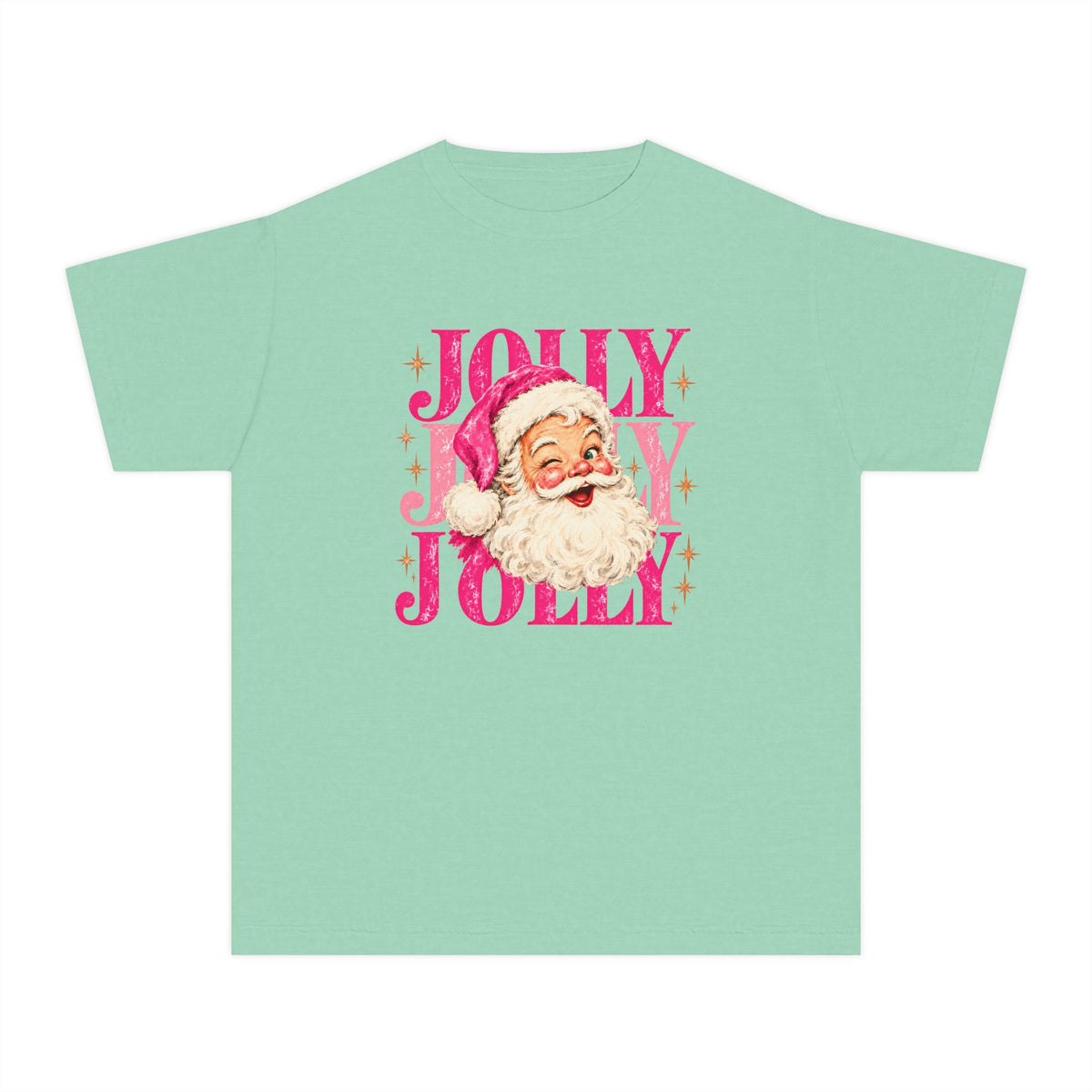 Youth Pink Jolly Santa Comfort Colors Tee