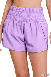 Windbreaker Smocked Waistand Shorts with Built In Briefs