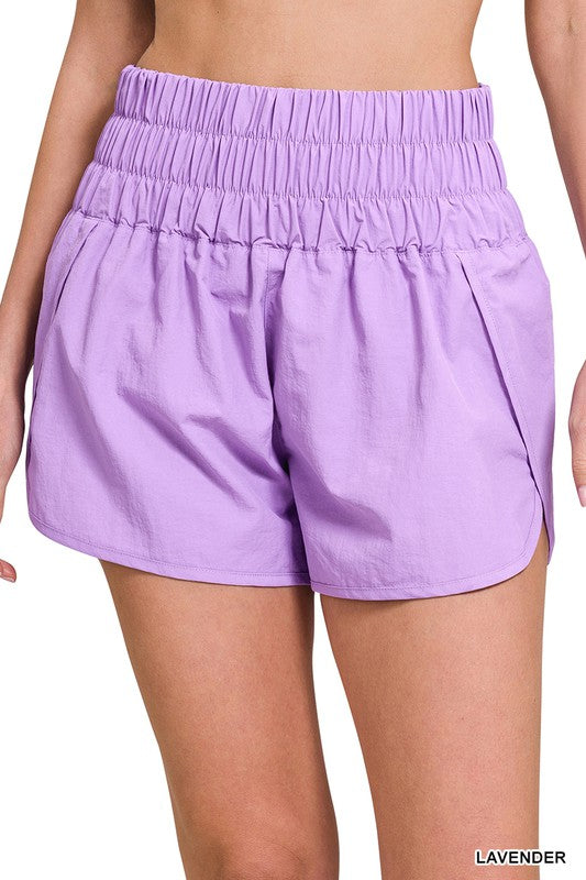 Windbreaker Smocked Waistand Shorts with Built In Briefs