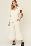 Texture Pant Set with Ruffle Sleeves